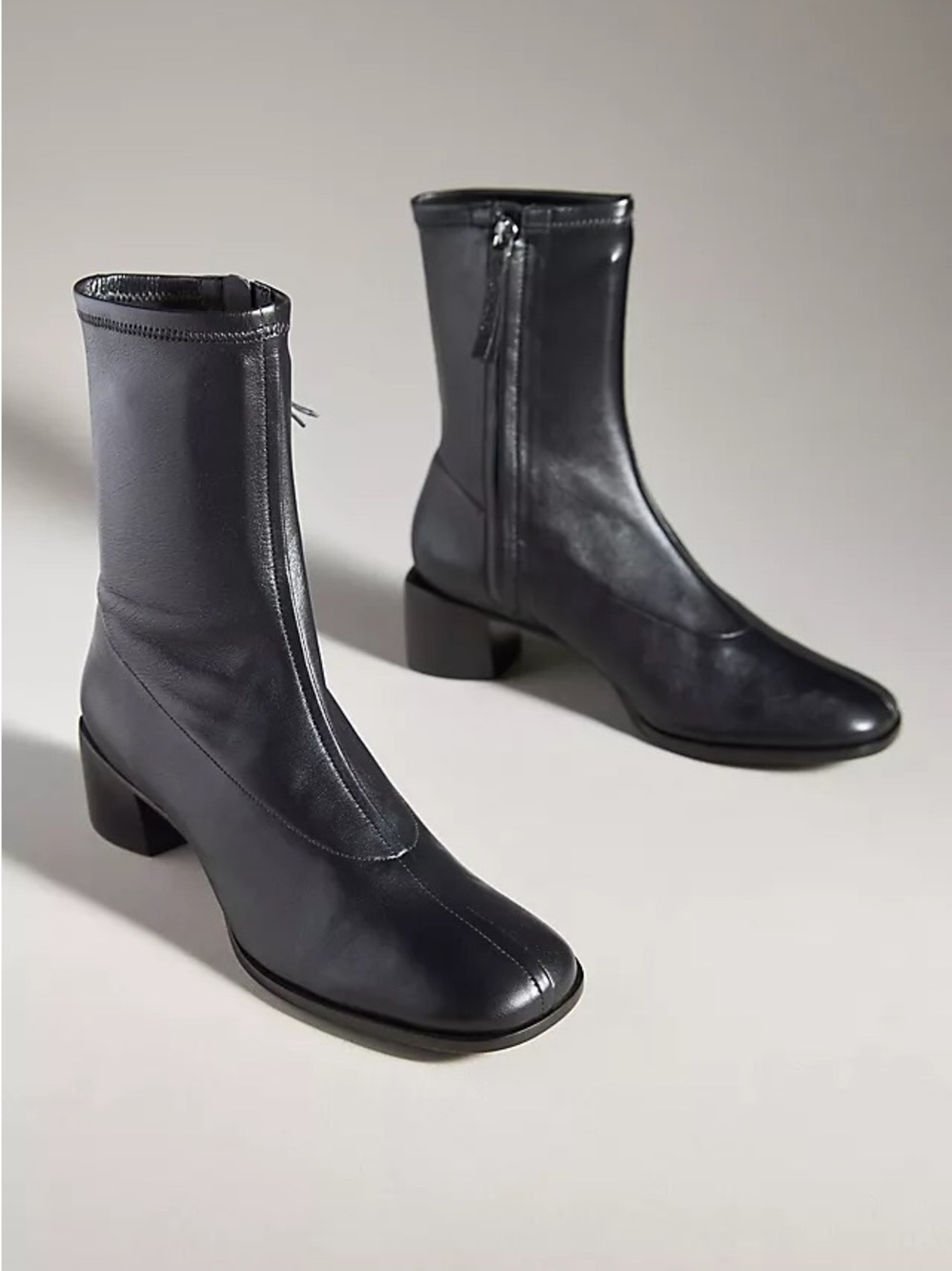 Reformation Black Leather Square-Toe Zip Ankle Boots